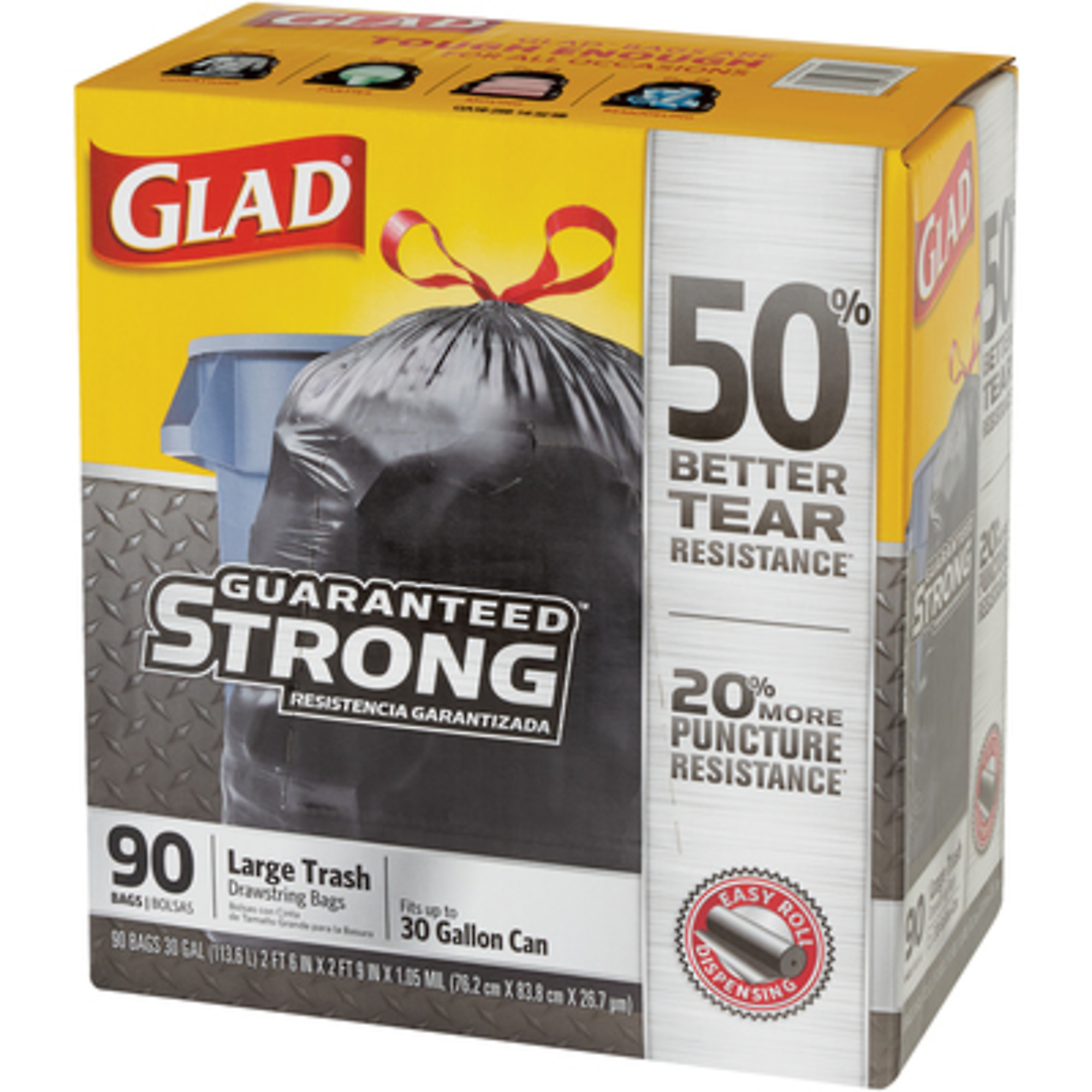 Glad, Glad Drawstring Trash Bags - 30 G, BLK 90/CS, Capacity 30 Gal, Quantity 90 Closure Type Elastic, Model# GLAD30DSB